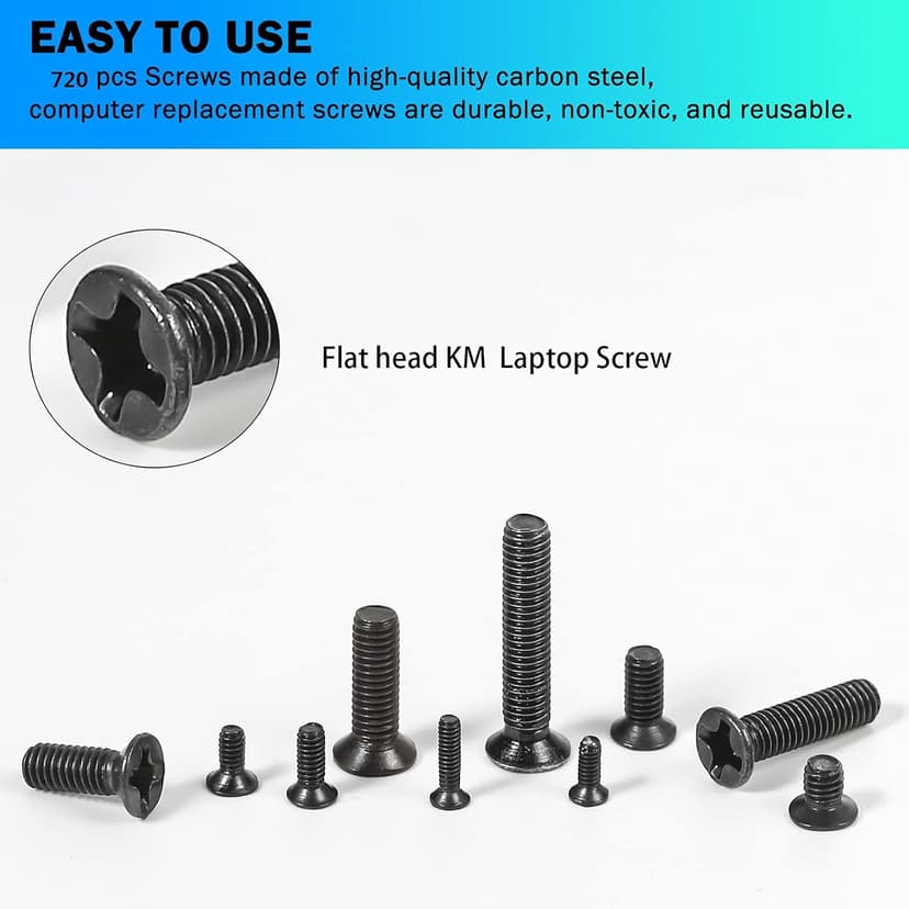 720pcs Laptop Notebook Screws Set,Replacement Computer Screws Kit,M1.4,M1.7,M2,M2.5,M3 countersunk Flat Head Phillips Mini Screw Set for Electronic Repair.