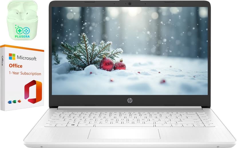 HP 14" Business Laptop Computer, 16GB RAM 320GB Storage (64GB eMMC+256GB Docking Station Set), Intel Quad-Core N4120, Windows 11 S Laptop with 1-Year Microsoft Office 365, PLUSERA Earphones, White