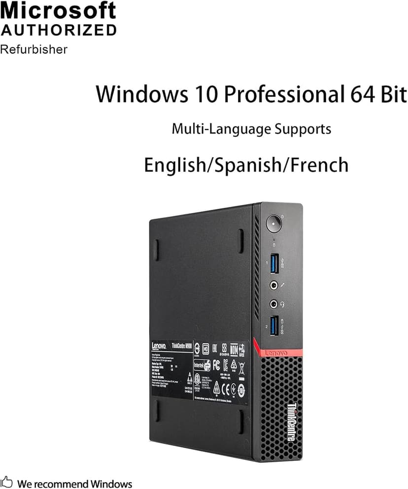lenovo ThinkCentre M900 Tiny Desktop Micro Tower PC (Intel Core i5-6500T, 8 GB Ram, 256 GB SSD, USB 3.0, WiFi) Windows 10 Pro (Renewed)
