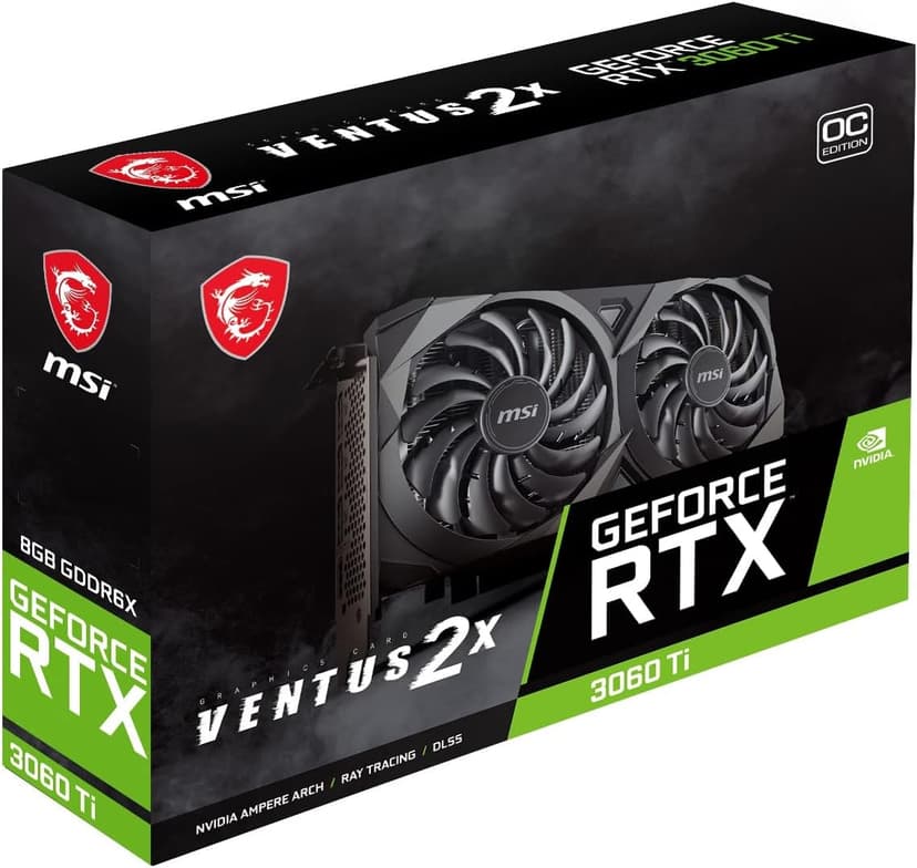 MSI Gaming GeForce RTX 3060 Ti LHR 8GB GDRR6X, Boost Clock: 1695 MHz, 256-Bit, HDMI/DP, Nvlink, Torx Fan 3, Ampere Architecture OC Graphics Card (RTX 3060 TI Ventus 2X 8GD6X OC)