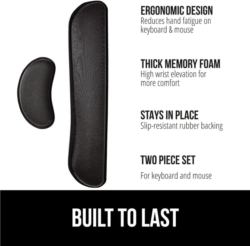 GORILLA GRIP Silky Gel Memory Foam Wrist Rest for Computer Keyboard, Mouse, Ergonomic Design for Typing Pain Relief, Desk Pads Support Hand and Arm, Mousepad Rests, Stain Resistant, 2 Piece Pad, Black