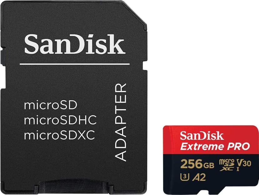 SanDisk 256GB Extreme PRO® microSD™ UHS-I Card with Adapter C10, U3, V30, A2, 200MB/s Read 140MB/s Write SDSQXCD-256G-GN6MA