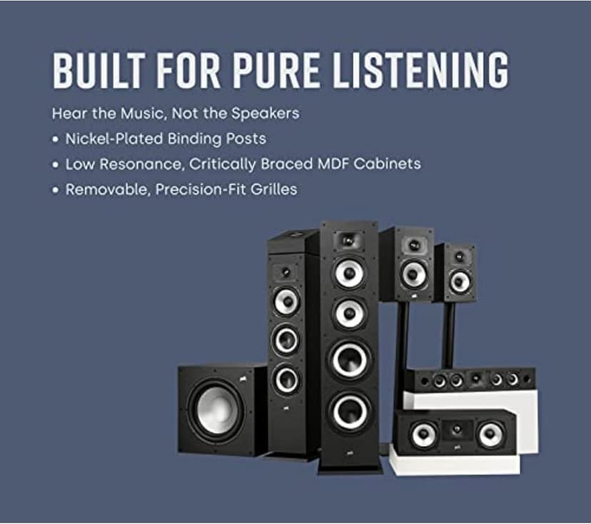 Polk Monitor XT15 Pair of Bookshelf or Surround Speakers - Hi-Res Audio Certified, Dolby Atmos & DTS:X Compatible, 1" Terylene Tweeter & 5.25" Dynamically Balanced Woofer (Pair, Midnight Black)