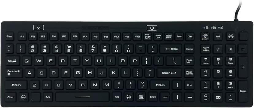 DS International DSI LED Backlit Keyboard with Number Pad - Industrial IP68 Waterproof Rugged Silicone IKB106BL