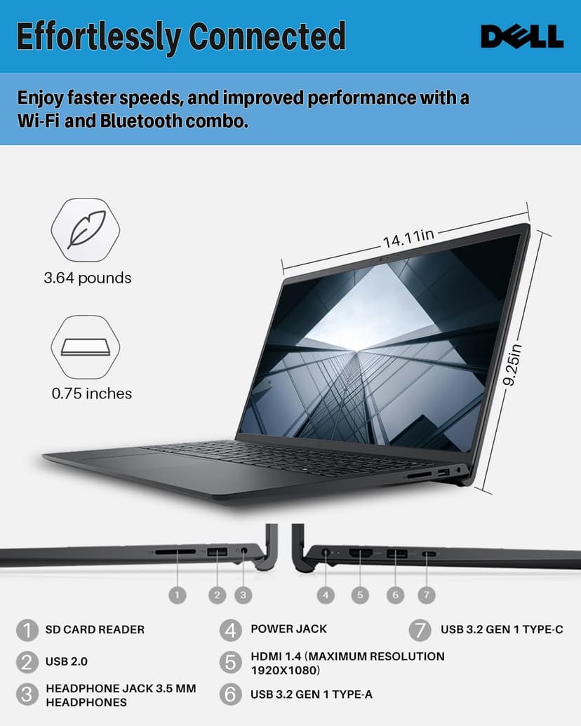 Dell Inspiron 15 3530 Business Laptop, Microsoft Office Lifetime License & Windows 11 Pro, 15.6" FHD Touchscreen, Intel 10-Core i7-1355U, 64 GB RAM, 2 TB SSD, Intel Iris Xe Graphics, 1080P Webcam