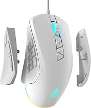Wired Gaming Mouse with Side Plates, MMO Mouse with 14 Programmable Buttons, Ergonomic Gaming Mouse with 2 Grip Plates, Computer Mouse with Max 12,400 DPI, RGB Lighting, White