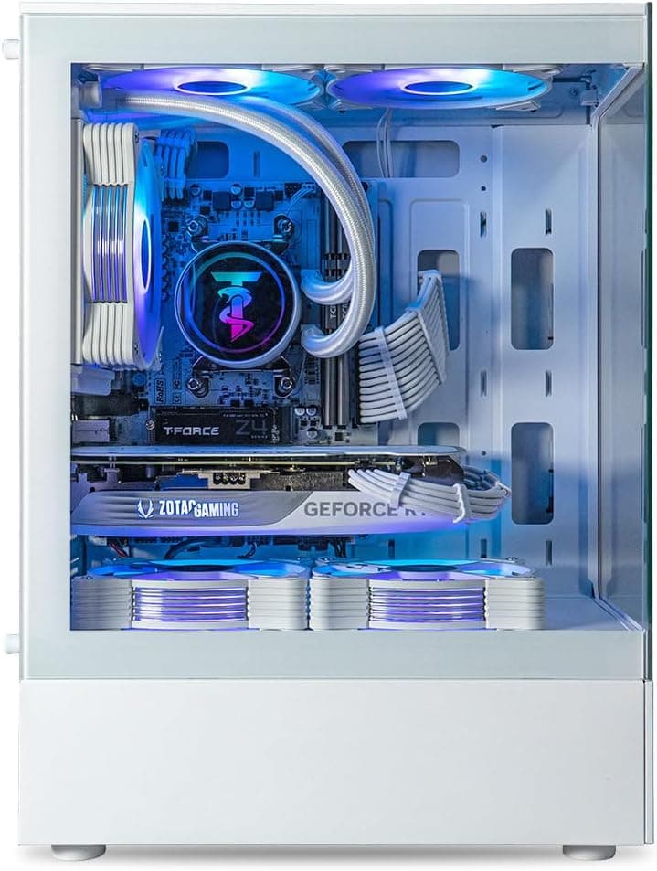 ViprTech Stryker 4.0 Liquid-Cooled PC - AMD Ryzen 7 (4.4GHz Turbo), RTX 4060 8GB, 32GB DDR4 3200, 1TB NVMe SSD, 700W PSU, WiFi BT, Win 11 Pro, RGB, Gaming Desktop Computer Prebuilt, White