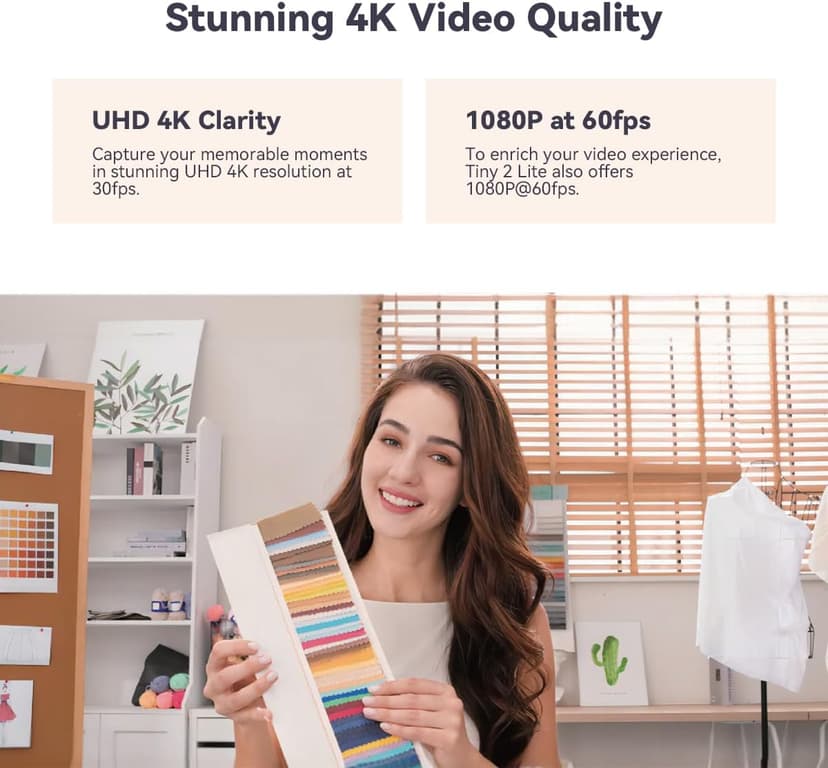 OBSBOT Tiny 2 Lite AI-Powered 4K UHD PTZ Webcam,1/2" CMOS 4X Digital Zoom AI Auto Tracking with Auto Zoom Gesture Control 2.0, LiveStream for Game/Meeting/Online Educate, W Mini Tripod