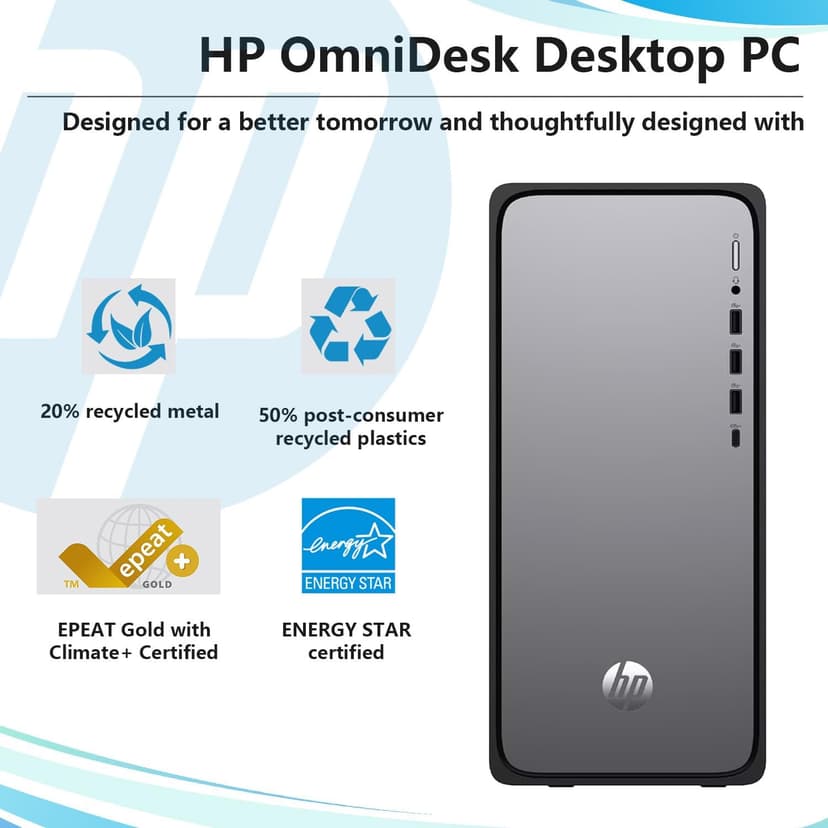 HP OmniDesk M02 Premium AI Copilot Tower Desktop, 20-Core Intel Core i7-14700, 64GB DDR5, 2TB SSD, Wired KB & Mouse, Wi-Fi 6, Bluetooth, Win11 Home, Black, Bundle with Lexar SL660 512GB Portable SSD