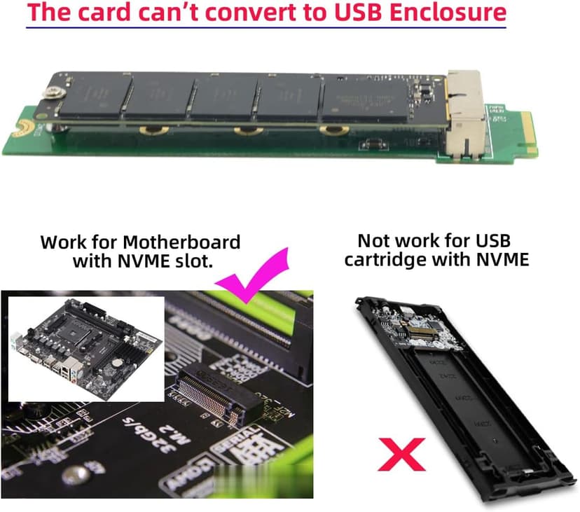 Cablecc 12+16Pin SSD to NVME M.2 NGFF M-Key for 2013 2014 2015 2016 2017 MacBook SSD
