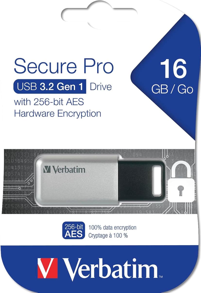 Verbatim 16GB Store'n' Go Secure Pro USB 3.0 Flash Drive with AES 256 Hardware Encryption - Silver