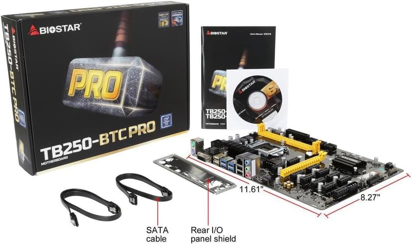 Biostar Motherboard TB250-BTC PRO Core i7/i5/i3 LGA1151 Intel B250 DDR4 Supports 6 AMD and 6 NVIDIA Graphics Cards