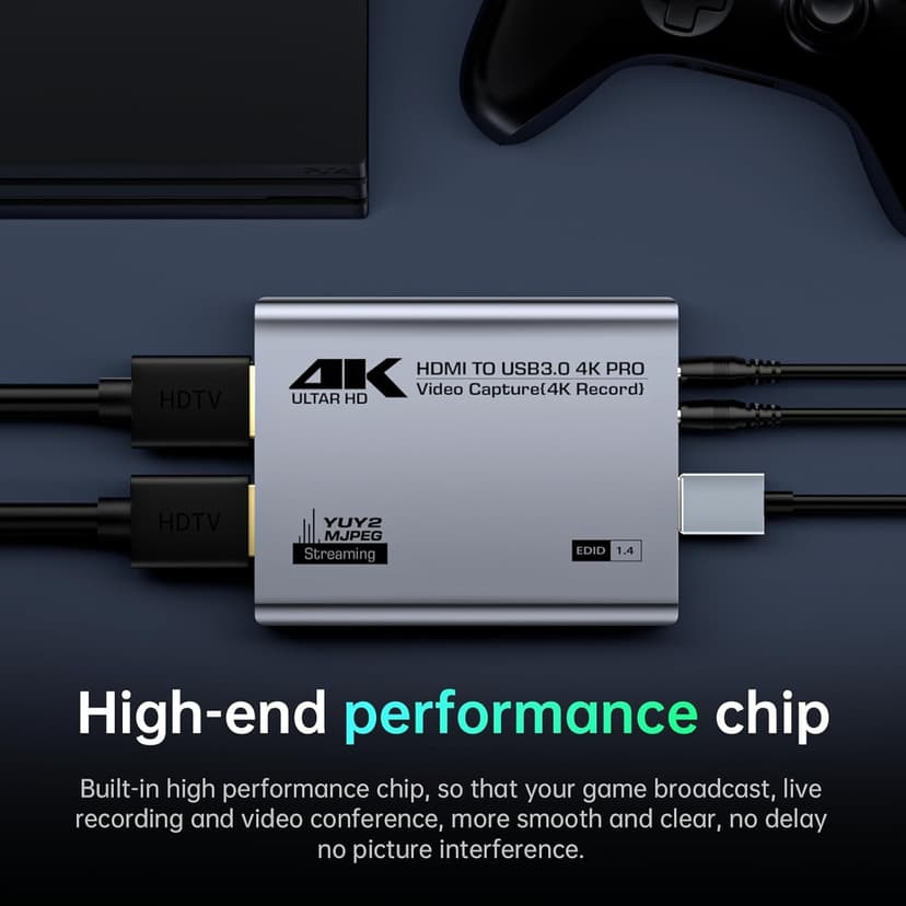 Video Capture Card, Audio Video Capture Card, USB 3.0 Capture Card 4K HDMI Loop-Out, 1080P 60FPS/2K 30FPS Videogame Capture for Streaming, Works forPS5/Switch/Camera/PC