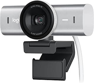 Logitech MX Brio, Multiple Resolutions, Dual Noise Reducing Mics, Show Mode, USB-C, Webcam Cover, Works with Microsoft Teams, Zoom, Google Meet - Pale Grey,