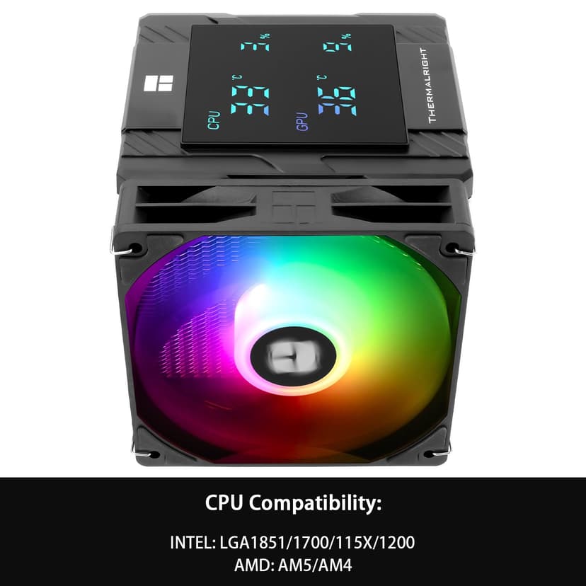 Thermalright Peerless Assassin 120 Digital ARGB Black CPU Air Cooler, Digital Screen Top Cover,6 Heatpipes Computer CPU Cooler, for AM4/AM5,Intel LGA1700/1851/1150/1151/1200, PC Cooler-Black ARGB