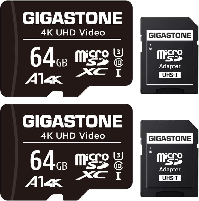 GIGASTONE 64GB 2-Pack Micro SD Card, 4K UHD Video, Surveillance Security Cam Action Camera Drone Professional, 90MB/s Micro SDXC UHS-I U3 Class 10