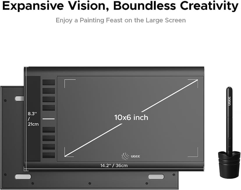 Graphics Drawing Tablet, UGEE M708 10 x 6 inch Large Digital Drawing Pad with 8 Hot Keys 8192 Levels Pen, Graphic Tablets for Computer Graphic Board Creation Sketch for PC/Laptop/Mac OS/Linux/Chrome