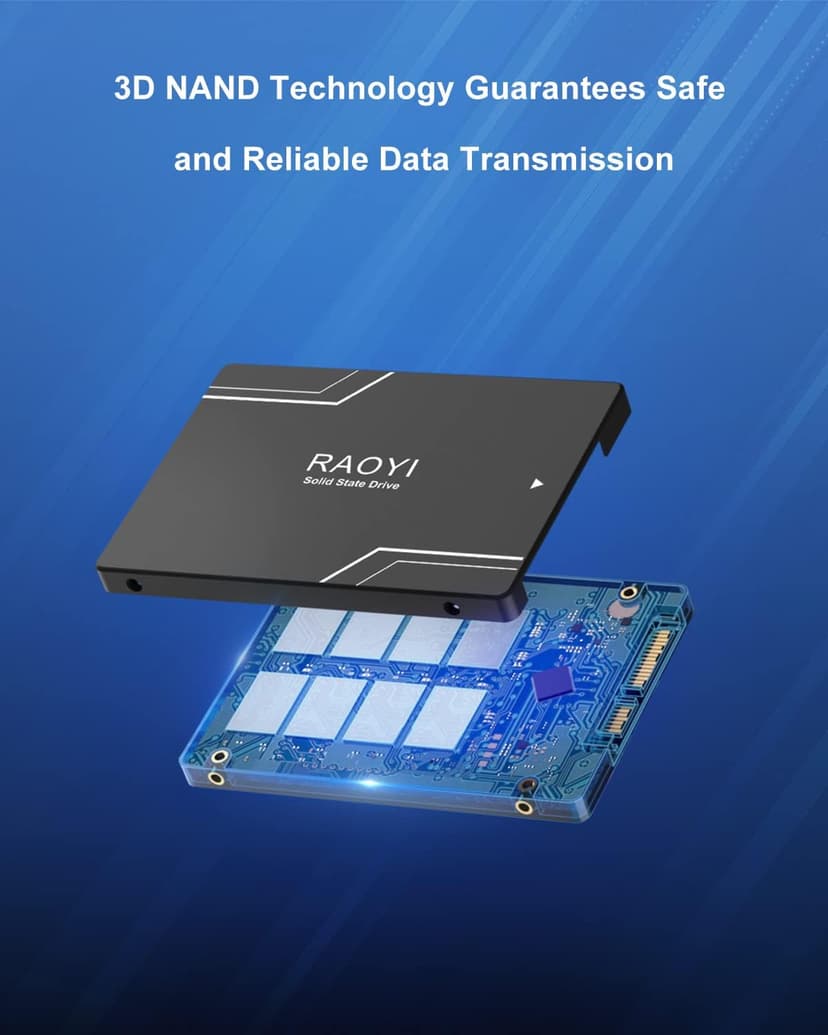 RAOYI 512GB Internal SSD SATA III 6Gb/s 2.5” Solid State Drive 3D NAND Flash Advanced SSD Hard Drive Up to 550MB/s SATA 3 SSD Upgrade Performance for PC Laptop