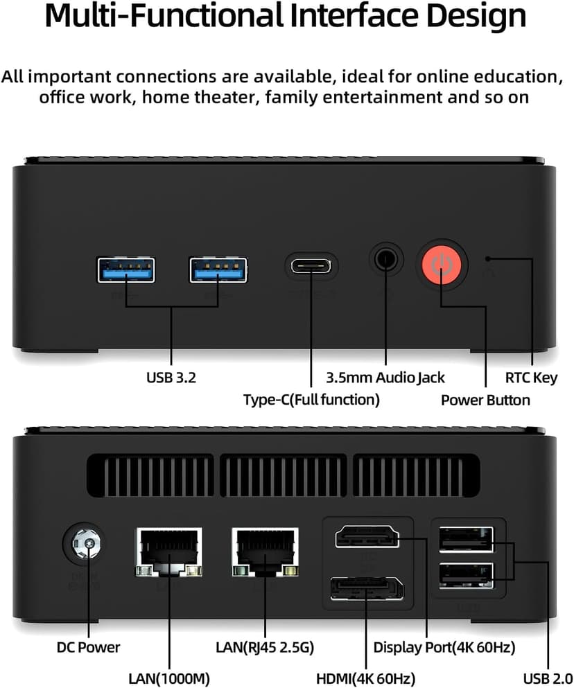 Mini PC, Intel 12th Alder Lake N100 (up to 3.4GHz), 16GB DDR4 RAM 512GB M.2 SSD Dual LAN, Mini Desktop Computers Windows 11, 4K Triple Display, Type-C, WiFi 6, BT 5.2, Micro PC for Home Office