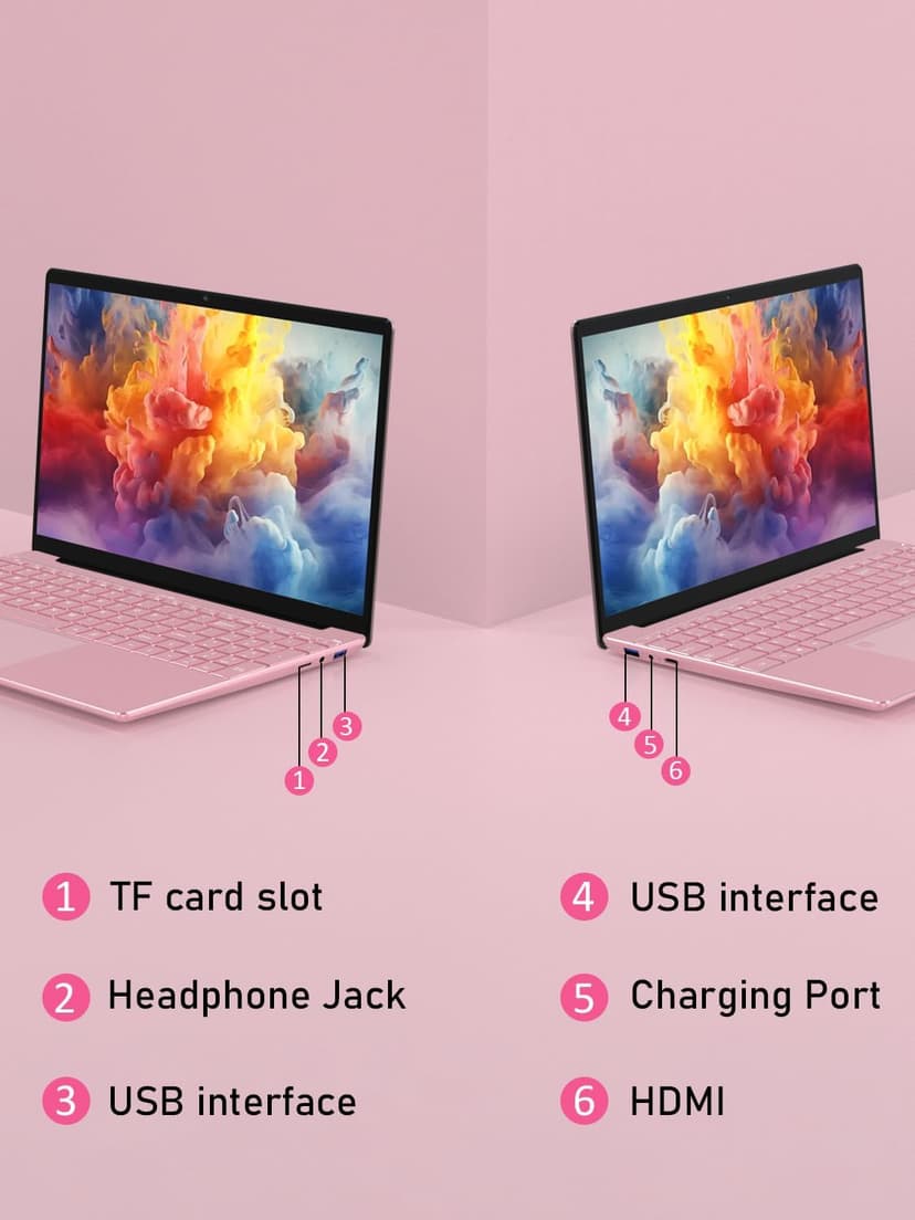 32GB RAM 1TB SSD Pink Laptops Computer, N150 up to 3.60GHz, 15.6" FHD Display, 8000mAh Battery, Backlit Keyboard, Fingerprint, Win11 Pro for School, Zoom, Streaming, and Travel 2 Year Warranty