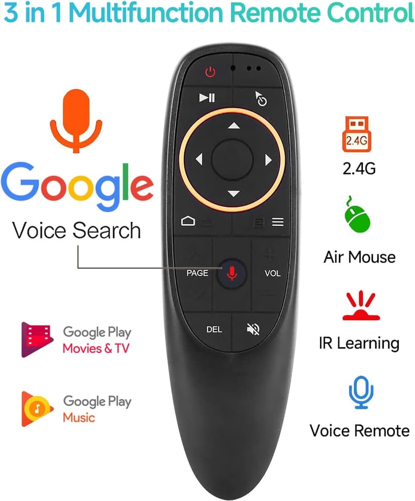 EASYTONE Air Mouse Remote Control, 2.4 GHz Wireless Voice Remote Control with IR Learning, Wireless Connection via USB Receiver Air Mouse for PC Android TV Box Laptop Projector Windows Android Mac OS