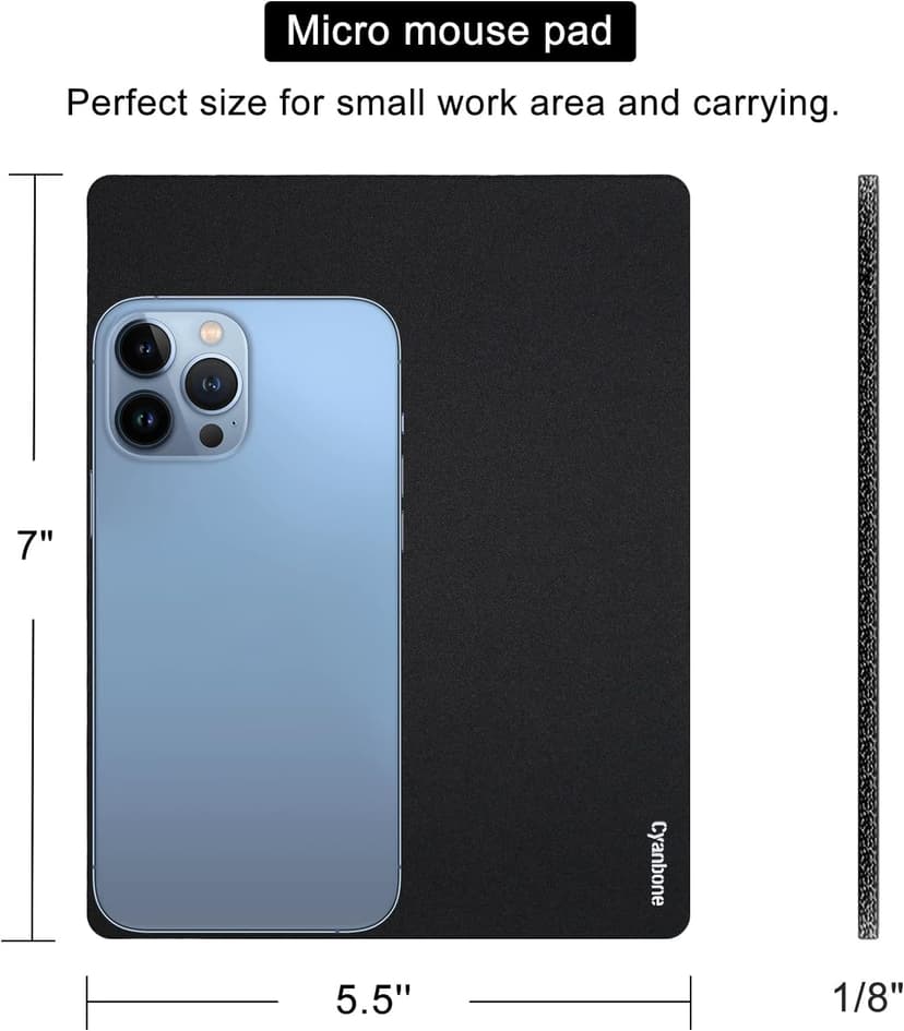 Mini Mouse Pad Small Size 2 Pack, Portable Mouse Pad for Laptop Waterproof, Cute Travel Mousepad Black with Non Slip Rubber Base for Wireless Mouse - 5.5 x 7 Inch