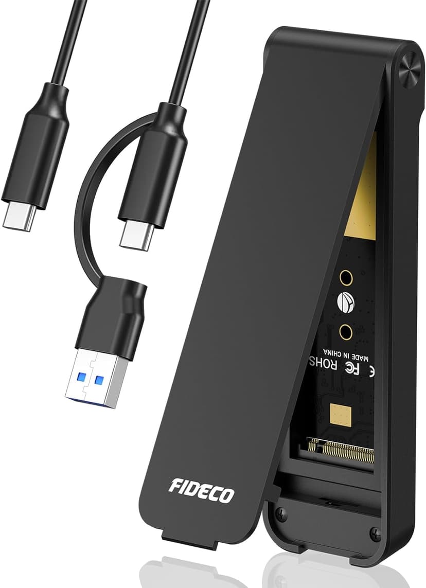 FIDECO M.2 NVMe SSD Enclosure, USB 3.2 Gen 2 to PCIe NVMe Adapter, Sandwich Style Design, Tool-Free Installation, Support UASP and Trim