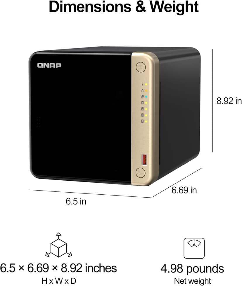 QNAP TS-464-8G-US 4 Bay High-Performance Desktop NAS with Intel Celeron Quad-core Processor, M.2 PCIe Slots and Dual 2.5GbE (2.5G/1G/100M) Network Connectivity (Diskless)