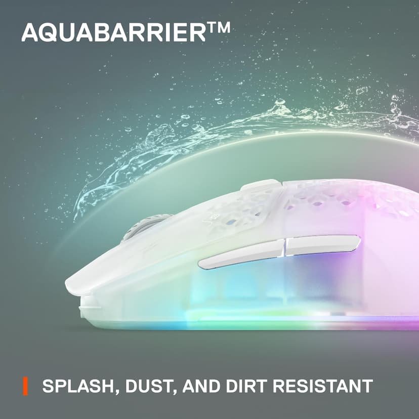 SteelSeries Aerox 3 Wireless - Holey RGB Gaming Mouse - 18K DPI TrueMove Air Optical Sensor - Ultra-Lightweight Water Resistant Design - Ghost