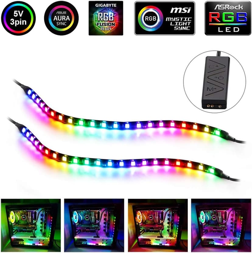 PC Addressable RGB LED Strip Lights Kit - Magnetic PC Case Lighting, 2PCS 42LEDs ARGB Strip for 5V 3pin RGB Header Motherboard Asus Aura, Asrock RGB Led, Gigabyte RGB Fusion, MSI Mystic Light