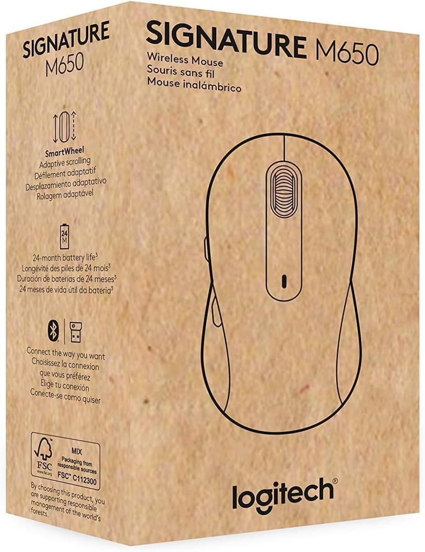 Logitech Wireless Mouse Signature M650 - Small to Medium Sized Hands, Right Handed, 2-Year Battery, Silent Clicks, Customizable Buttons, Bluetooth, PC/Mac?Chromebook - Black