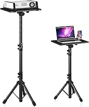 Projector Stand Tripod from 23" to 46", Laptop Tripod Stand Height Adjustable with Gooseneck Phone Holder, Laptop Floor Stand for Office, Home, Stage, Studio, DJ Racks Holder Mount