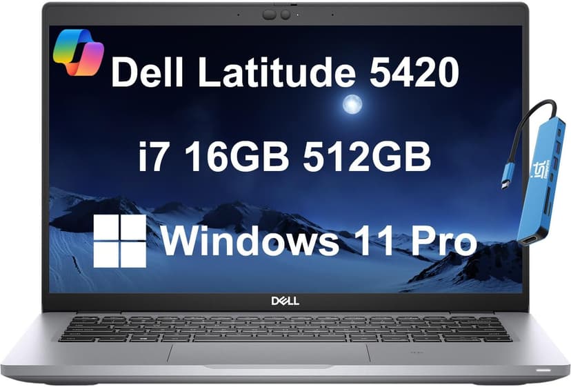 Dell Latitude 5420 Business Laptop (14" FHD Anti-Glare, Intel Core i7-1185G7, 16GB RAM, 512GB SSD) 2 x Thunderbolt 4, Backlit, HD IR Webcam, Ethernet, Wi-Fi 6, Bluetooth 5.1, IST HUB, Win 11 Pro, Gray