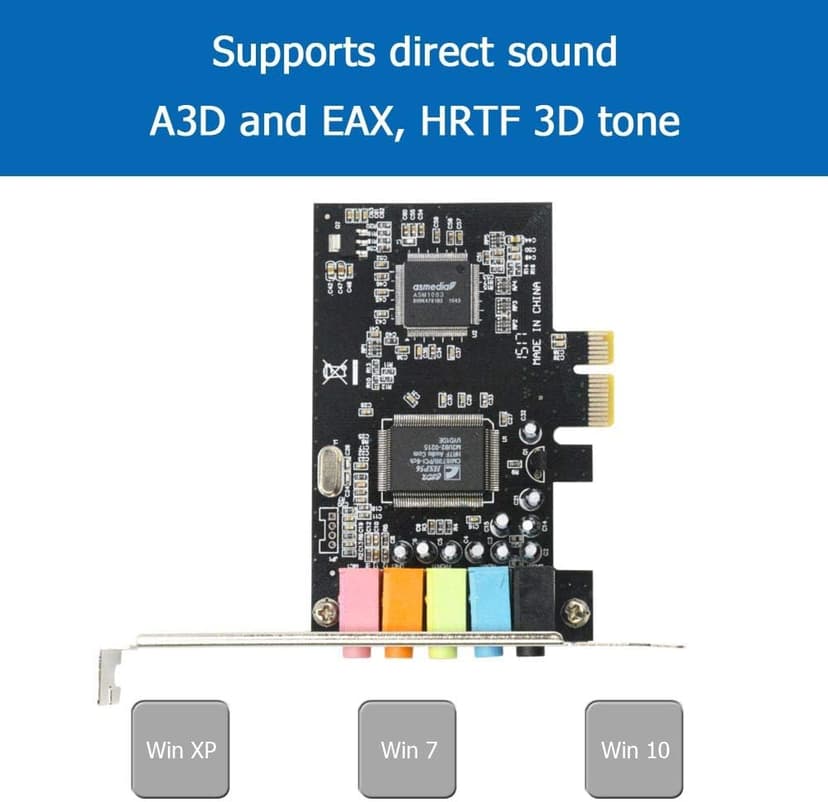 5.1 Internal PCIe Sound Card for PC Windows 8 7 with Low Profile Bracket, 3D Stereo PCI-e Audio Card, CMI8738 Chip 32/64 Bit Sound Card PCI Express Adapter