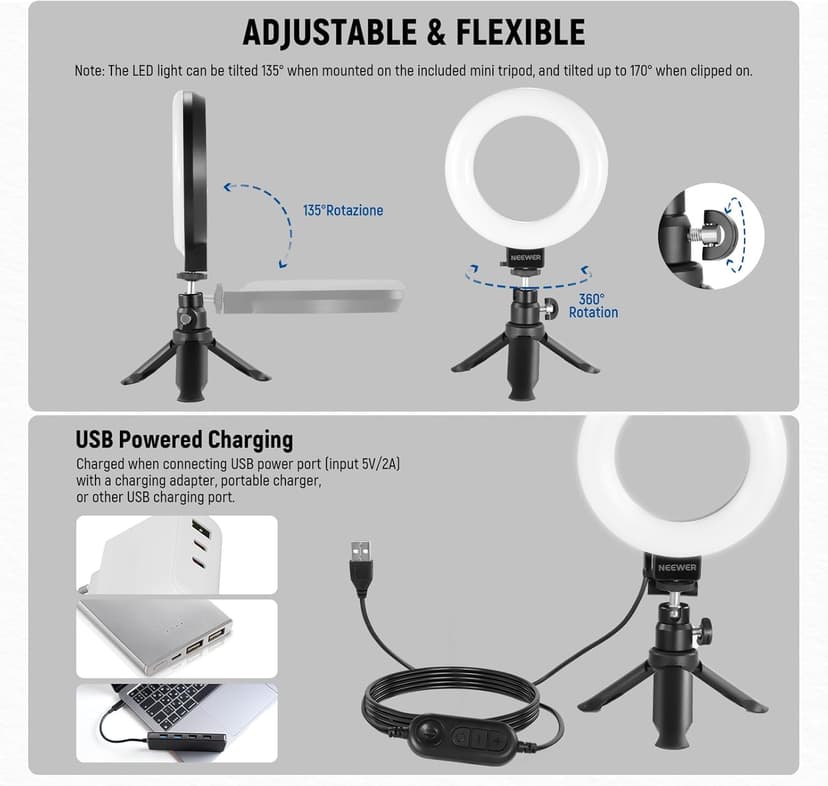 NEEWER Basic 5" Ring Light for Video Conference Lighting, Clip on Light Kit with Desk Tripod Stand for Monitor Laptop Computer Zoom Call Live Streaming Remote Working Learning Video Recording, BR60