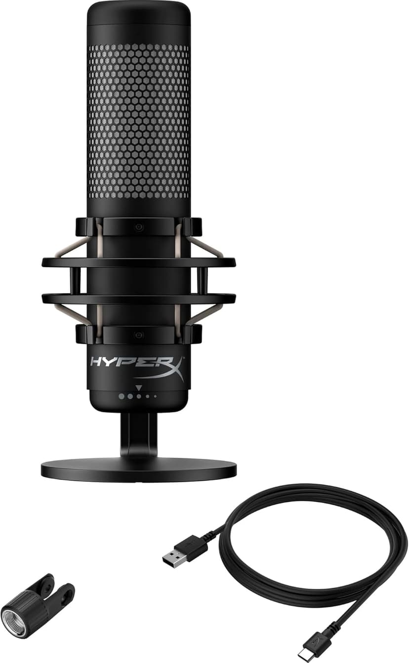 HyperX QuadCast 2 – USB Microphone for Gaming, Streaming and Podcasting, with On-Board Controls, LED Lighting, Removable Shock Mount, PC, Mac, PS5, PS4, USB-C - Black