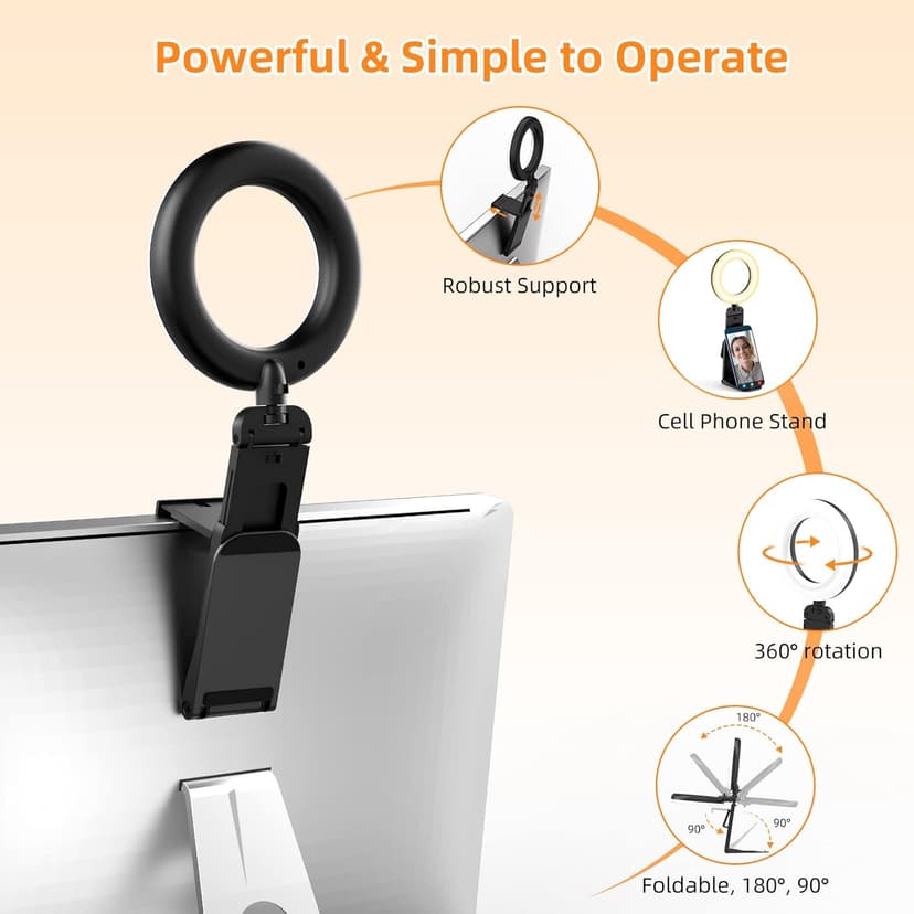 Ring Light for Computer Laptop,Video Conference Lighting kit for Zoom Meetings,5" Small Led Selfie Light Portable Ring Light with Stand,Cell Phone Holder Desktop Ring Light for Skype Call (2Packs)