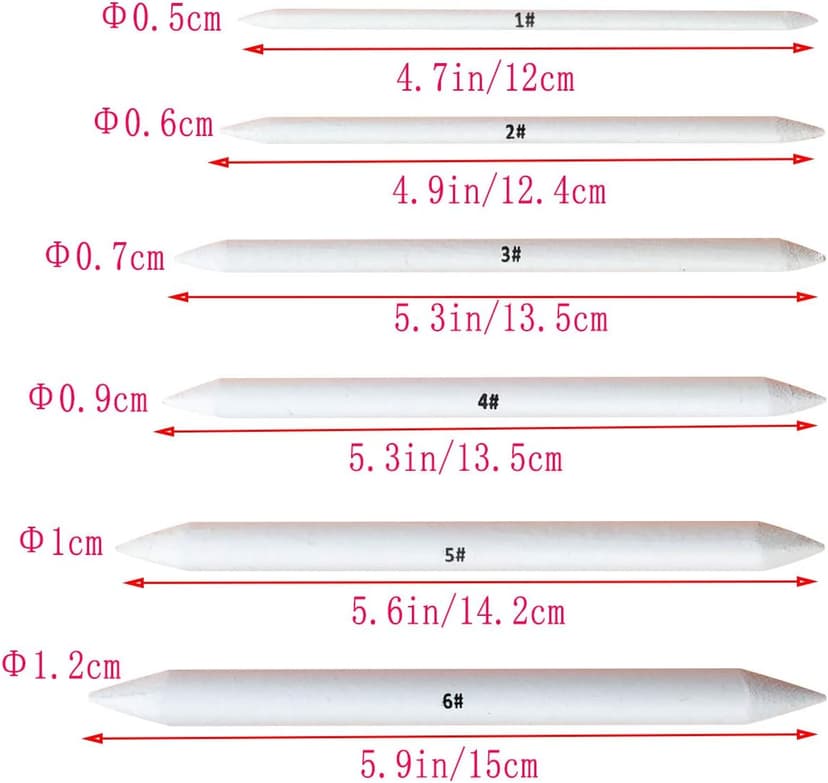 6 PCS Blending Stumps and Tortillions, Sketch Drawing Tools, Paper Art Blenders for Student Sketch Drawing