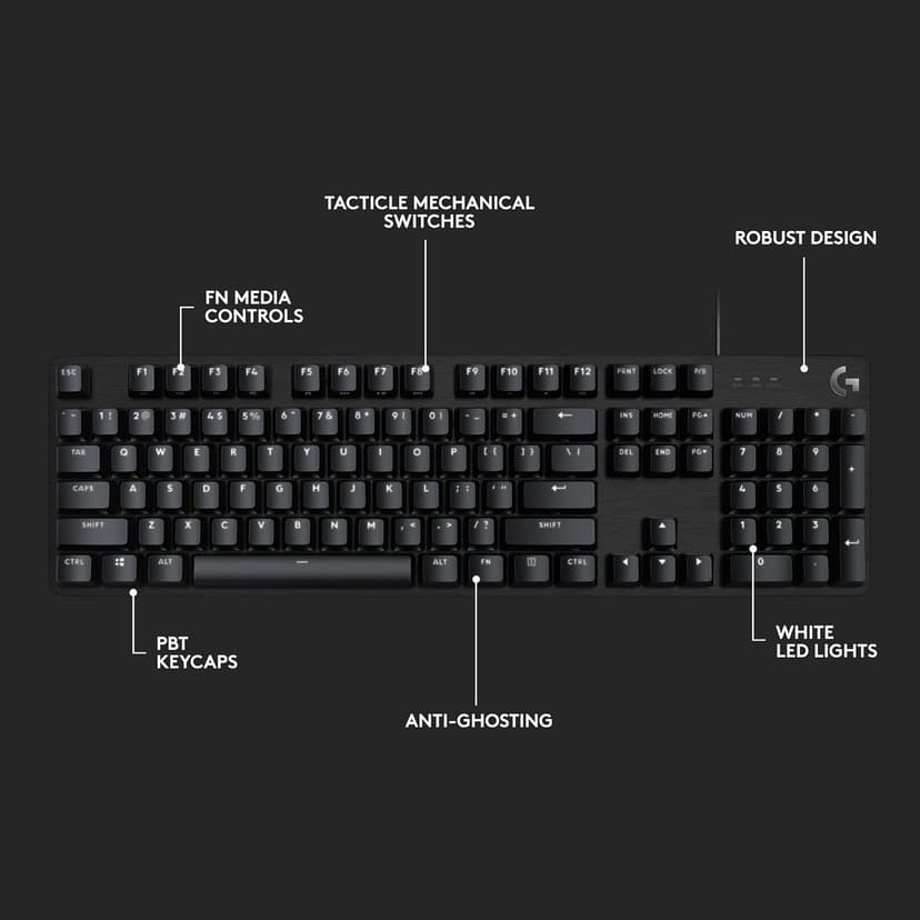 Logitech G413 SE Full-Size Mechanical Gaming Keyboard - Backlit Keyboard with Tactile Mechanical Switches, Anti-Ghosting, Compatible with Windows, macOS - Black Aluminum