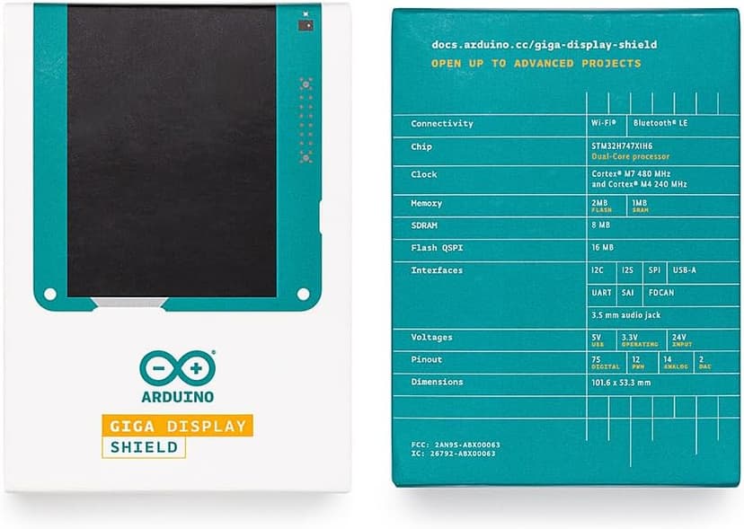 GIGA Display Shield [ASX00039] - 3.97” Touch Screen Solution for Arduino GIGA R1 WiFi with IMU, Digital Microphone, and Arducam Connector for Enhanced Project Functionality