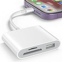 SD Card Reader for iPhone, Memory Card Reader with USB Camera Adapter Plug and Play Trail Game Camera Viewer Supports SD and TF Card MicroSD Card Adapter for iPad No App Required