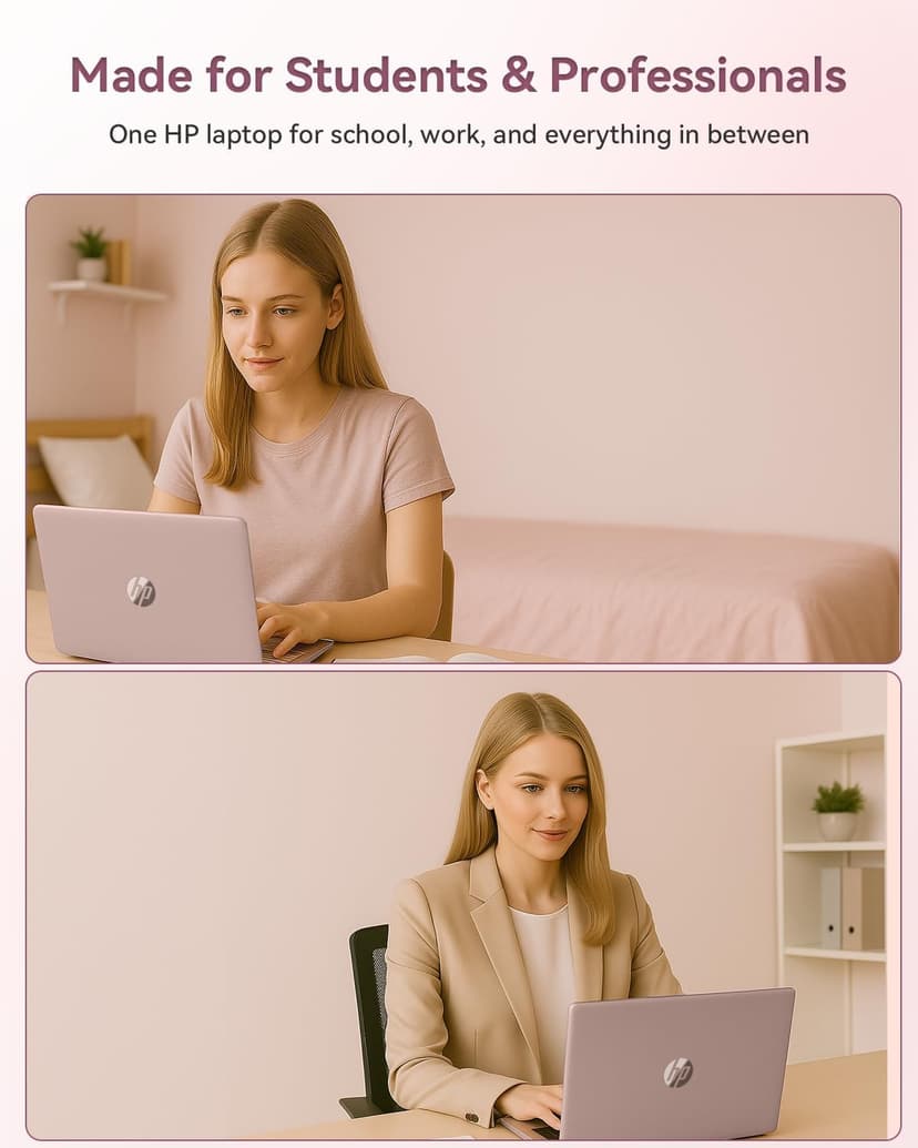 HP 14-inch Student Business Laptop – Intel N150 | Lightweight, AI Copilot Key for Study & Daily Use | 16GB RAM | 128GB UFS + 256GB MSD | w/Accessory Win 11 Pro + MS Office Lifetime | Pale Rose Gold