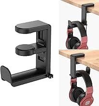 EURPMASK Rotating Headphone Stand - PC Gaming Headset Holder, Adjustable Clamp-on Under Desk Hanger With 360 Degree Swivel & Cable Clip Organizer - Black