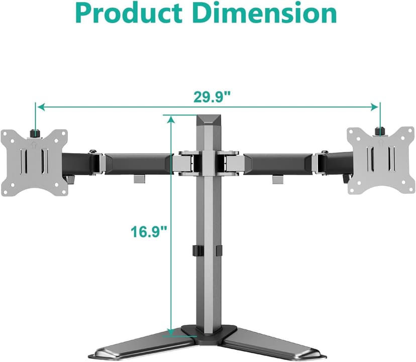 WALI Dual Monitor Stand for Desk, Computer Monitor Stands for 2 Monitors up to 32inch inches, Dual Monitor Mount Fits up to 19.8lbs, Free Standing Full Motion Monitor Arm for Desk (MF002N), Black