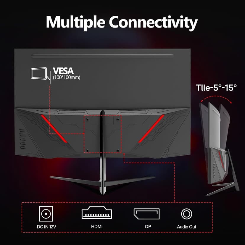 ZZA 27 Inch Gaming Monitor, Computer Monitor Frameless Ultra-Fast 280Hz/240Hz 1ms FHD 1080P,Curved Monitor 1800R|FreeSync|99% sRGB|HDR|Low Blue Light|HDMI DP Ports|VESA Mount|Metal Stand