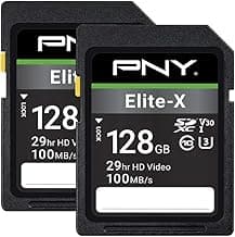 PNY 128GB Elite-X Class 10 U3 V30 SDXC Flash Memory Card - 100MB/s, Class 10, U3, V30, 4K UHD, Full HD, UHS-I, Full Size SD (Pack of 2)