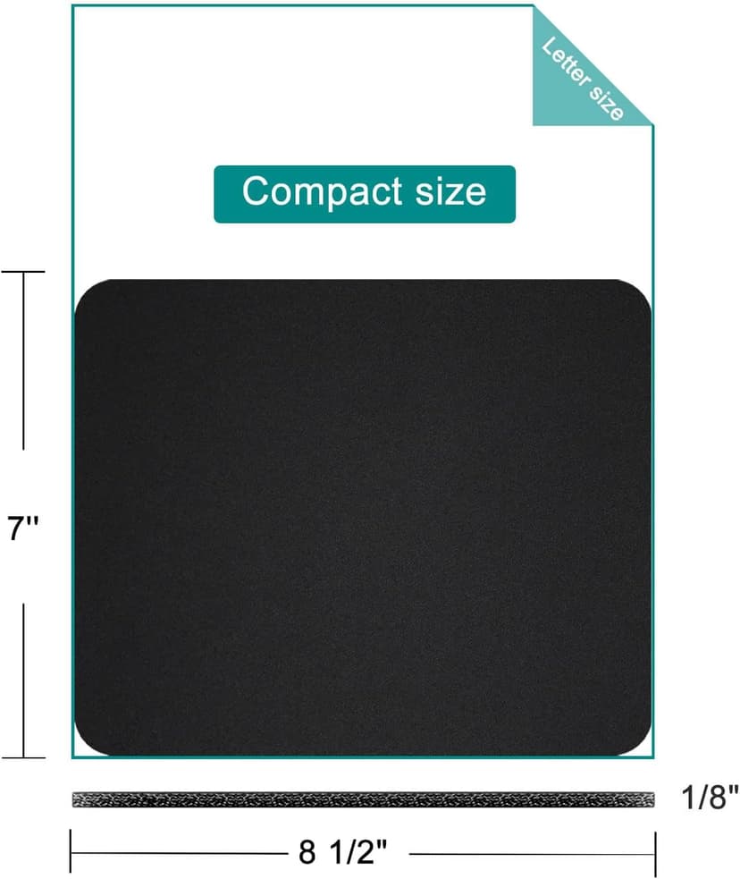 5 Pack Small Mouse Pad with Waterproof Surface, Basic Computer Mousepad for Desk, Compact Size 8.5 x 7 Inches, Non-Slip Rubber Base, Black