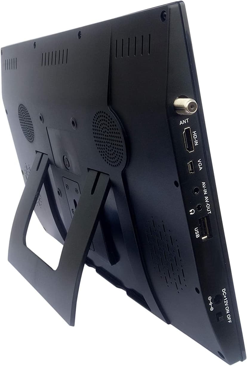 Tyler 14” Portable TV LCD Monitor 1080P Rechargeable Lithium Battery Operated, 2 Antenna, HDMI, USB, RCA, FM Radio, Digital Tuner, AV Inputs, AC/DC, TV Stand and Remote Control for Car Travel