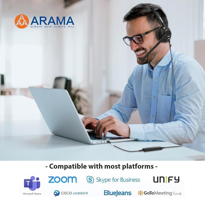 USB Headset with Microphone Noise Cancelling & Audio Controls Ultra Comfort USB Headphone for Computer Laptop Pc Business Skype UC Webinar Call Center Office