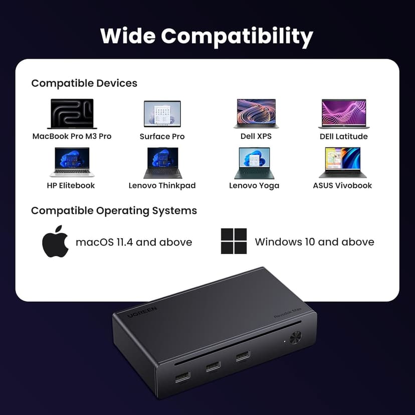 UGREEN Revodok Max 208 8-in-1 Thunderbolt 4 Dock - 40Gbps Hub, 3 x Thunderbolt 4, Dual 4K@60Hz or Single 8K Display, 85W Charging, Gigabit Ethernet, 3 x USB A 3.2 for Mac M1/M2/M3/M4 Pro/Max